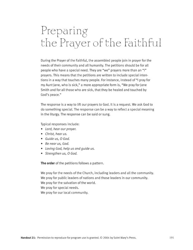 Preparing the Prayer of the Faithful Saint Mary's Press