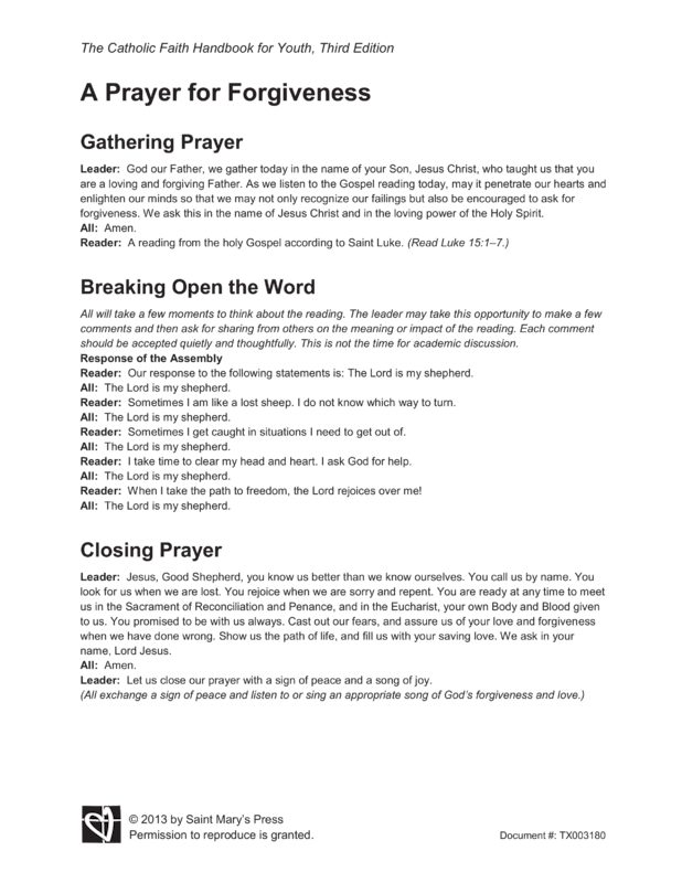 Handout: A Prayer for Forgiveness | Saint Mary's Press